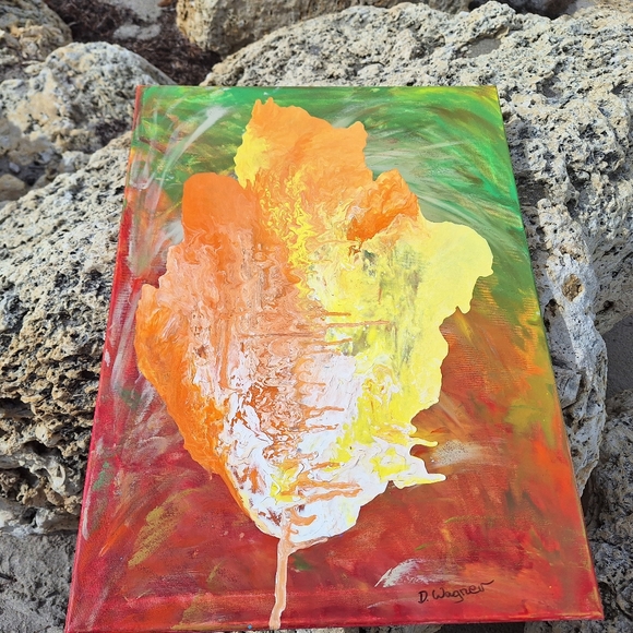 Acrylic Painting on Canvas Autumn Leaf in Sunset 18" x "24 - Picture 3 of 6